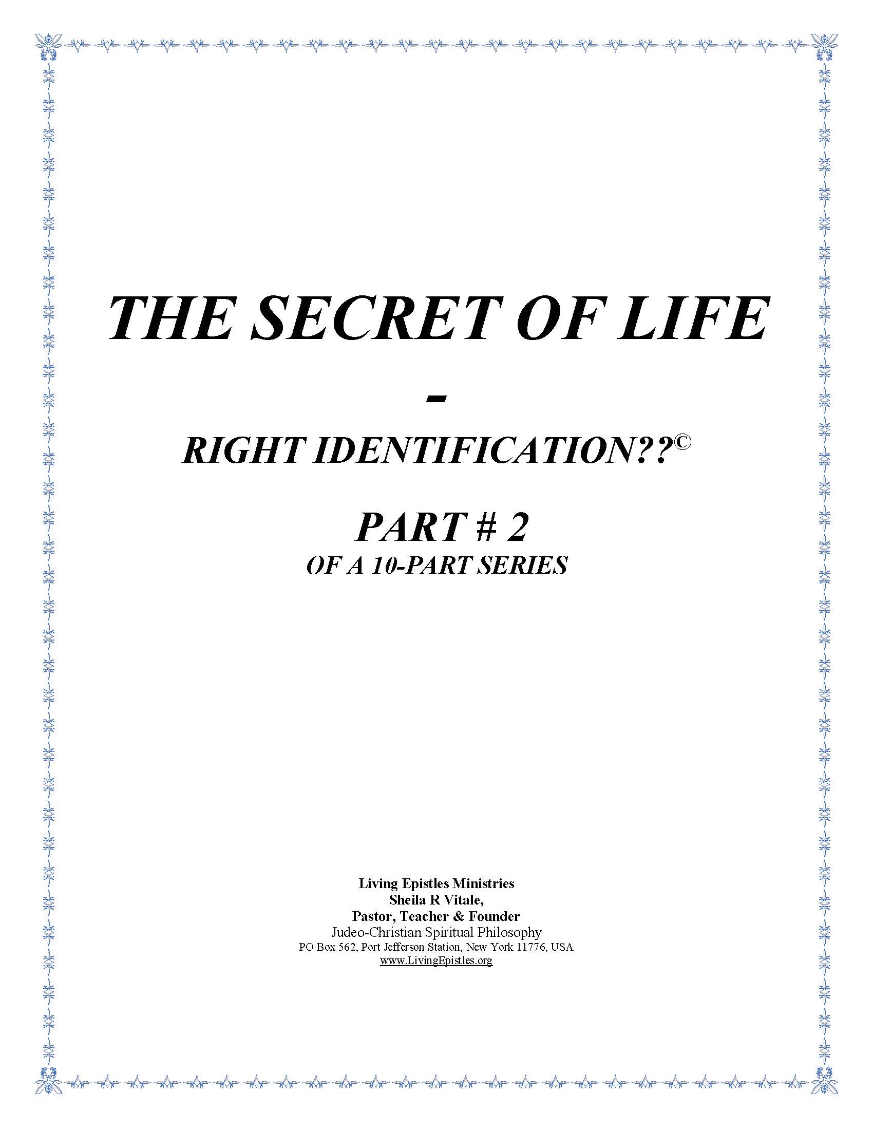 Secret Of Life Right Identification Part 02 022316 Cover