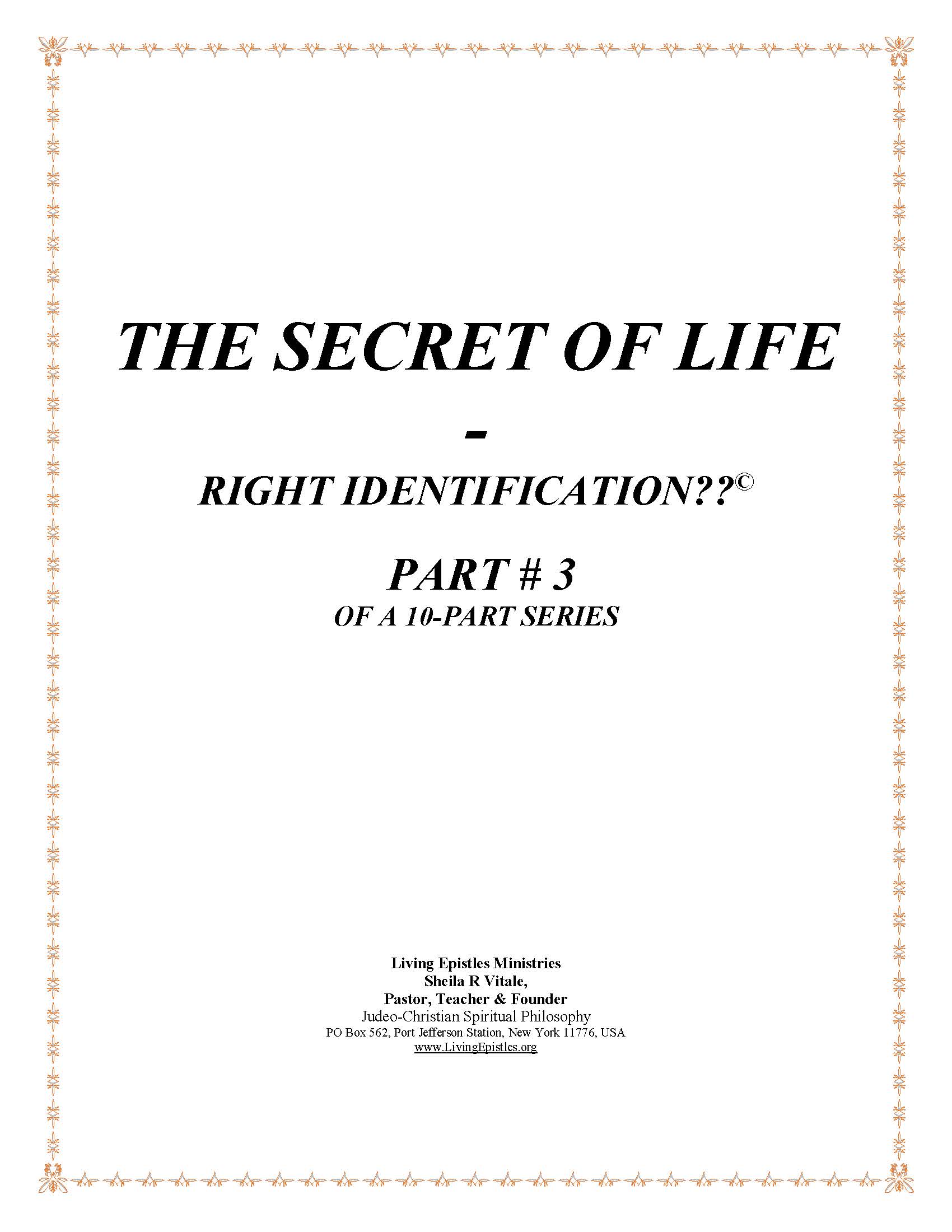 Secret Of Life Right Identification Part 03 022316 Cover
