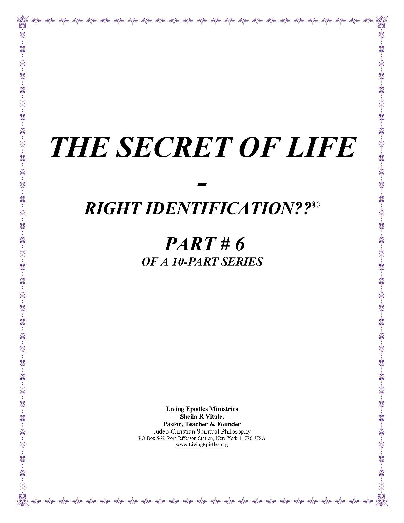Secret Of Life Right Identification Part 06 022316 Cover