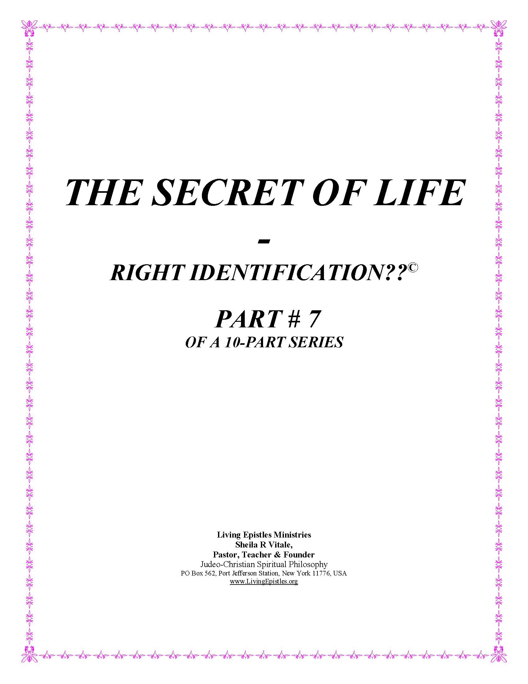 Secret Of Life Right Identification Part 07 022316 Cover