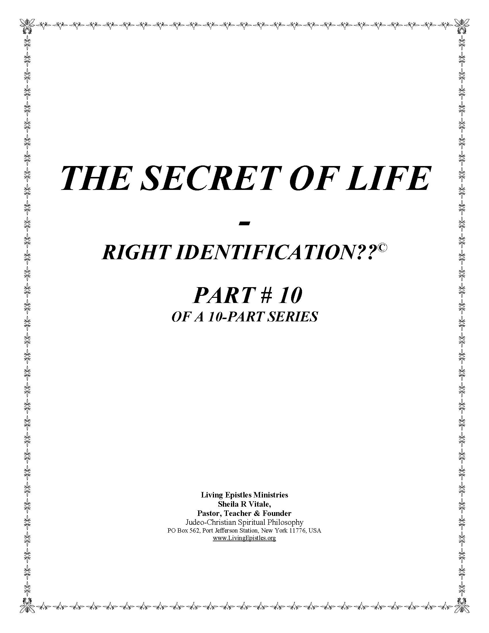 Secret Of Life Right Identification Part 10 022316 Cover